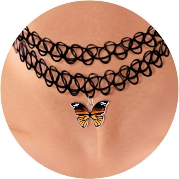 BodyJ4You 2PC Tattoo Choker Necklace - 90s Choker Necklace Women - 2000s Y2K - Picture 3 of 8